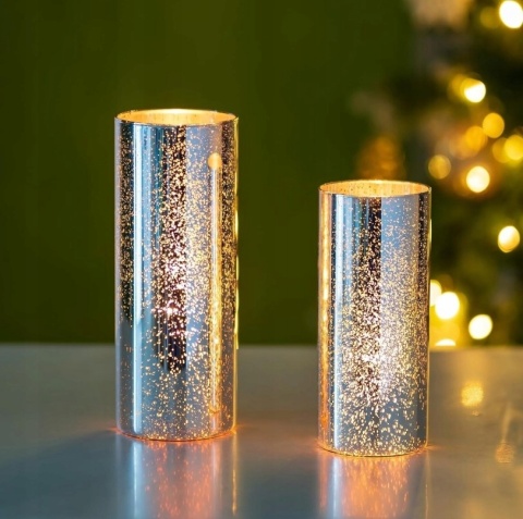 Glasseam SZKLANE WAZONY CYLINDRYCZNE SREBRNE zestaw 2 sztuk dekoracyjne
