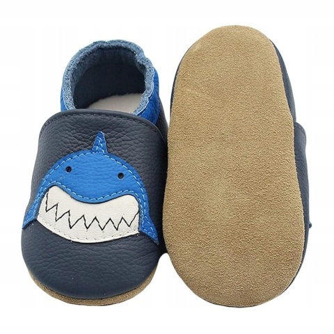 KAPCIE DZIECIĘCE BAREFOOT skórzane 19 6-12m miękkie elastyczne granatowe