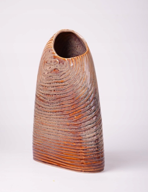 WAZON BRĄZOWY ceramiczny dekoracja szkliwiony owalny na kwiaty uniwersalny