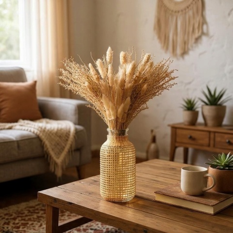 WAZON SZKLANY pleciony rattanowy ZESTAW 2 szt butelka boho rustykalny