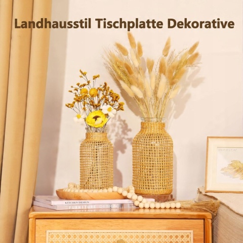 WAZON SZKLANY pleciony rattanowy ZESTAW 2 szt butelka boho rustykalny